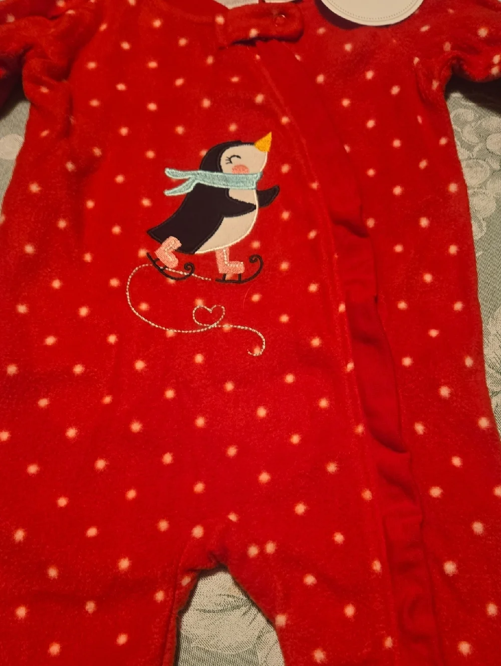 Koala Baby 3-6 months Red zip footie onepiece Skating Penguin